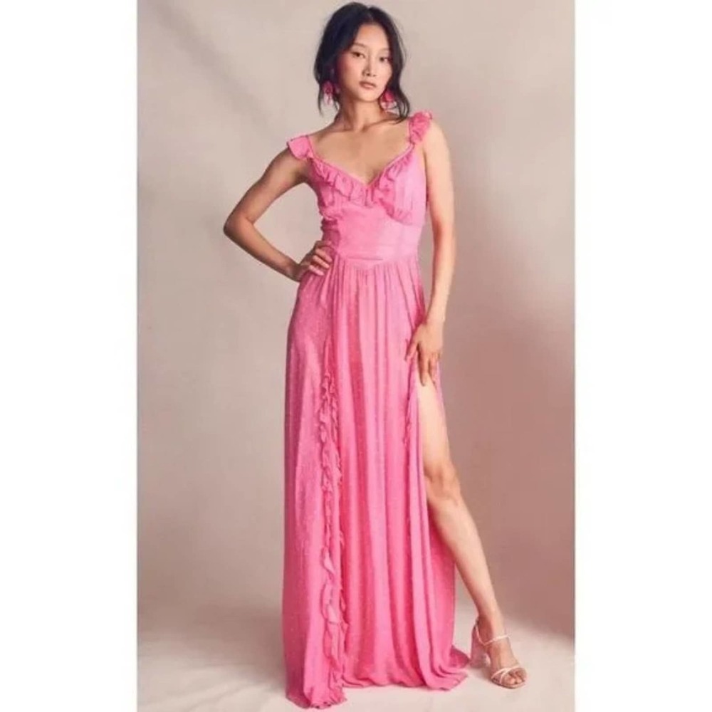 LoveShackFancy Junia Pink Polka Dot Ruffle Maxi Dress